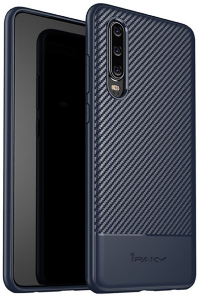 - Ipaky Carbon Fiber Series/TPU Case With Carbon Fiber Huawei P30 Blue