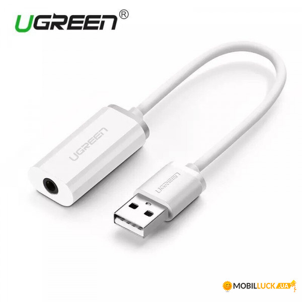    Ugreen 21 USB Audio Adapter,TRRS, USB 2.0, White