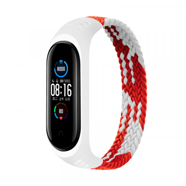  Elastic Nylon Style BeCover  Xiaomi Mi Smart Band 5 / Mi Smart Band 6 (Size M) Red-White (706148)