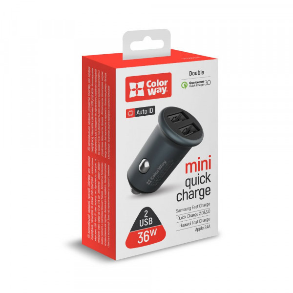    ColorWay (2USBx2.4A, 36W) Quick Charge 3.0 Gray (CW-CHA036Q-GR)