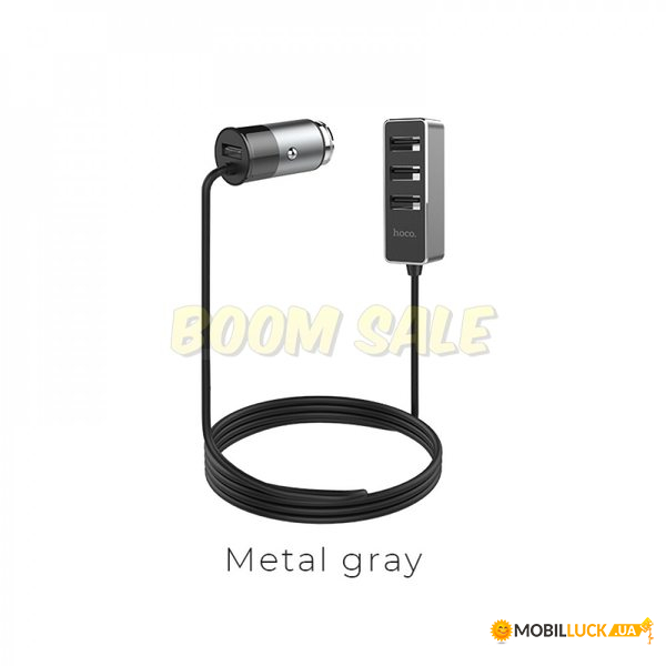   Hoco Z17B Car Charger With Extender 4 USB 5.5A Metal Gray