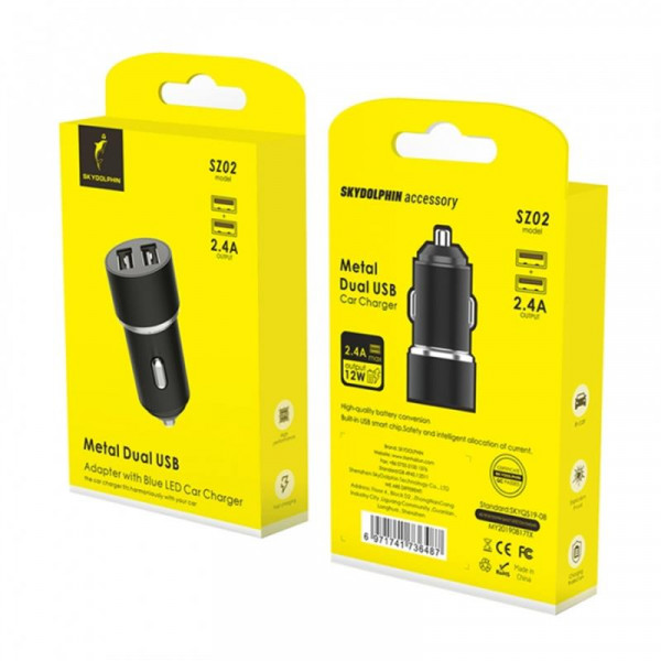 ������������� �������� ���������� SkyDolphin SZ02 Aluminium (2USB, 2.4A) Black (AZP-000074)