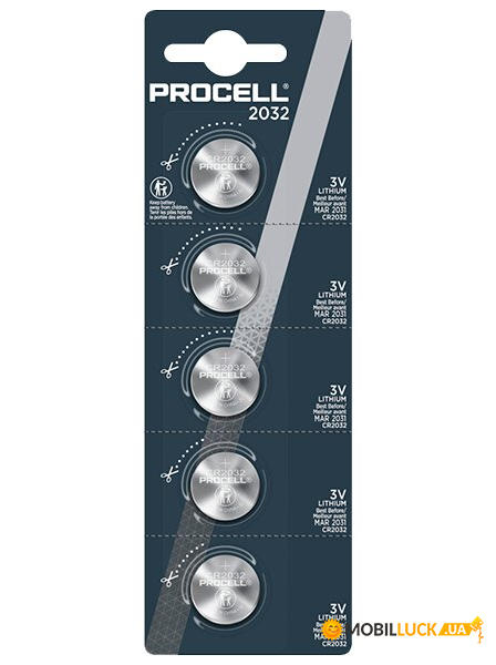   Duracell Procell CR2032 5BL, 3V,  5