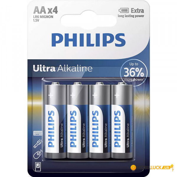  Philips AA, Ultra Alkaline , BLI, 4  (LR6E4B/10)