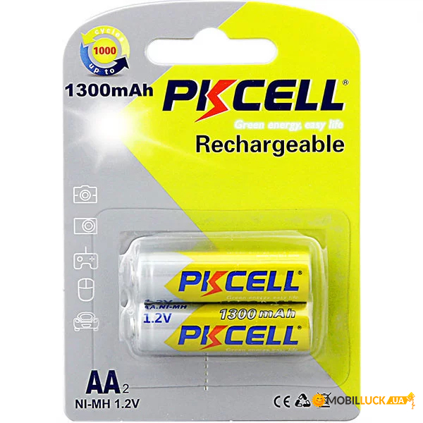  AA 1300mAh, 1.2V Ni-MH, rechargeable battery, PKCELL, 2pcs/card (AA1300-2B)