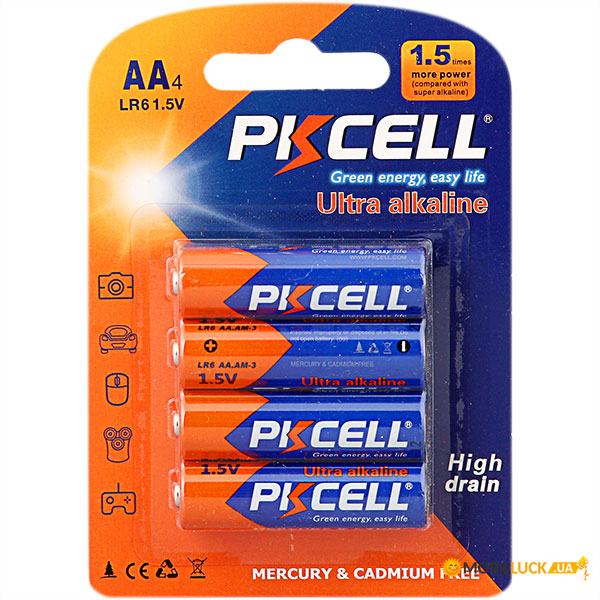  AA/HR6, 1.5V, , PKCELL, 4pcs/card (LR6-4B)