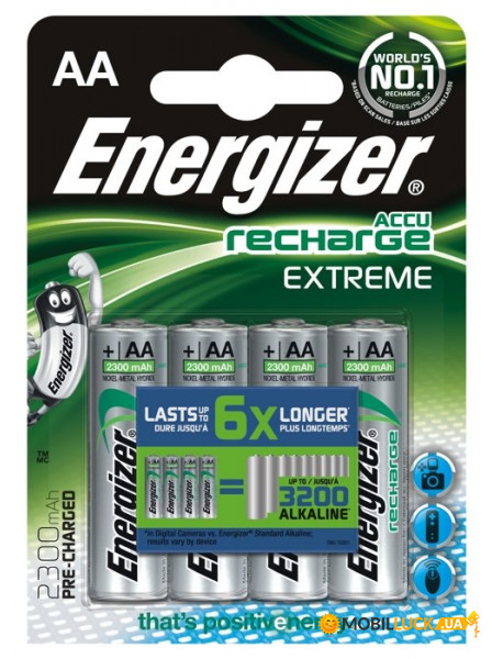  Energizer Recharge Extreme, AA/(HR6), 2300mAh, LSD Ni-MH,  4