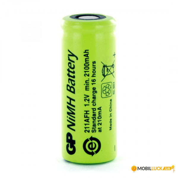   GP 211AFH, Ni-MH 4/5A, 2100mAh, 1.2V, 2.5Wh, 6.3A, flat top