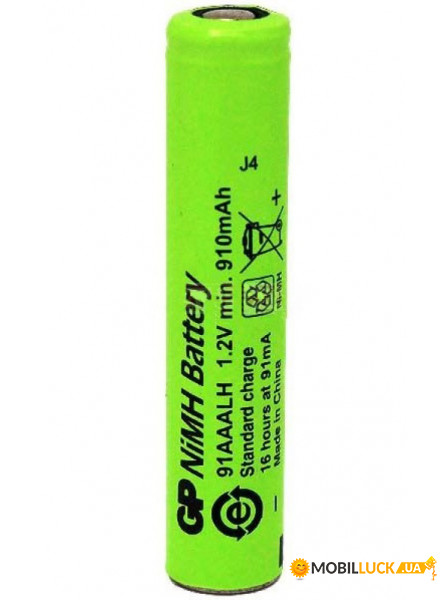   GP 91AAALH, Ni-MH 5/4AAA, 910mAh, 1.2V, 2.4A, flat top