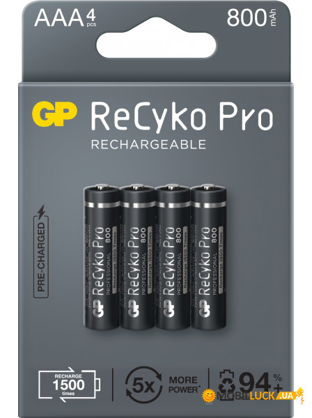  GP Recyko Pro 800 (GP85AAAHCB-2EB4), Ni-MH AAA, 800mAh, 1.2V, 2.4A, LSD70-5, Box 4.