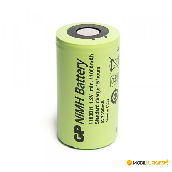   GP 1100DH, D/LR20, 11000mAh, 55A, LSD80-2 Ni-MH, flat top