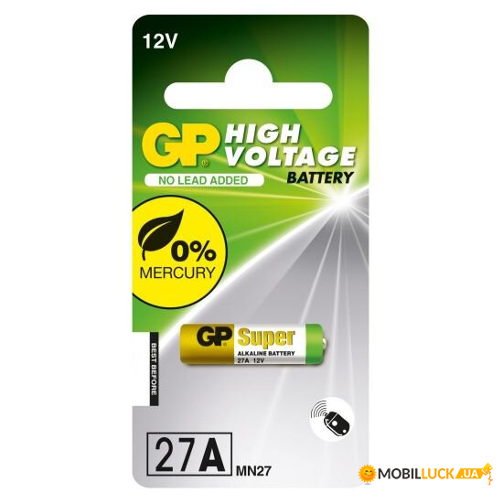   GP Super Alkaline High Voltage 27A/MN27 (27A-2C1), 12V,  1