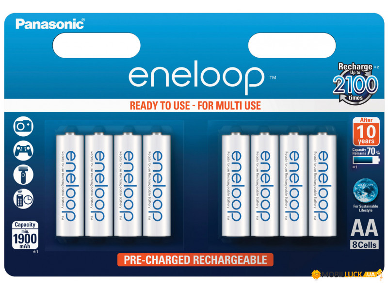  Panasonic Eneloop BK-3MCCE/8BE AA/(HR6) 1900mAh LSD Ni-MH  8