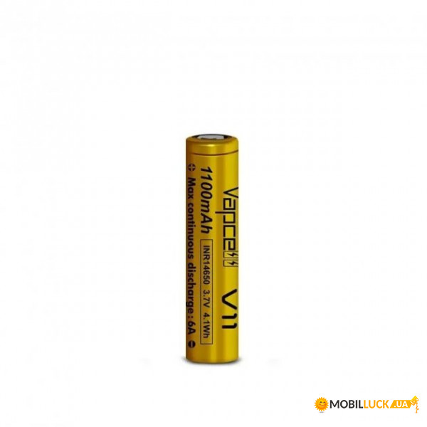  14650 Li-Ion Vapcell INR14650 V11, 1100mAh, 6A, 4.2/3.6/2.75V, Gold