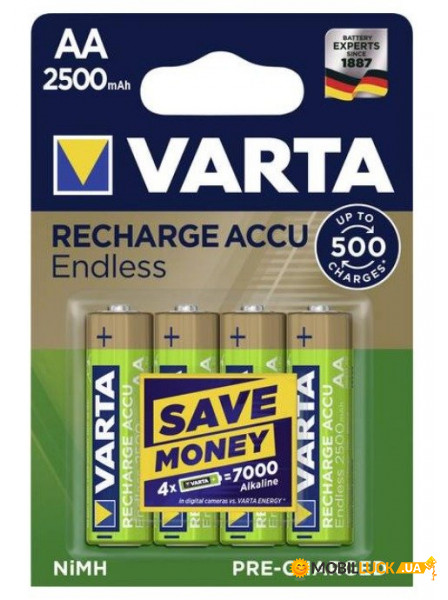  Varta Endless Ready to Use Recharge Accu 56686, AA/(HR6), 2500mAh, LSD Ni-MH,  4