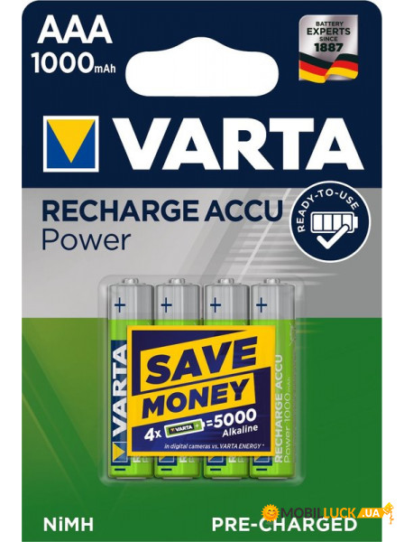  Varta Pro Ready to Use Recharge Accu 5703, AAA/(HR03), 1000mAh, LSD Ni-MH,  4.