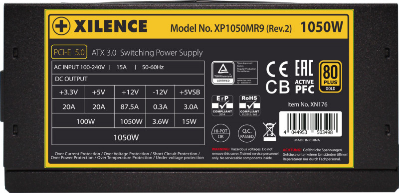  1050W Xilence XP1050MR9.2 Performance X ATX 3.0 80+ Gold, 140mm, Modular, Retail Box (XP1050MR9.2)
