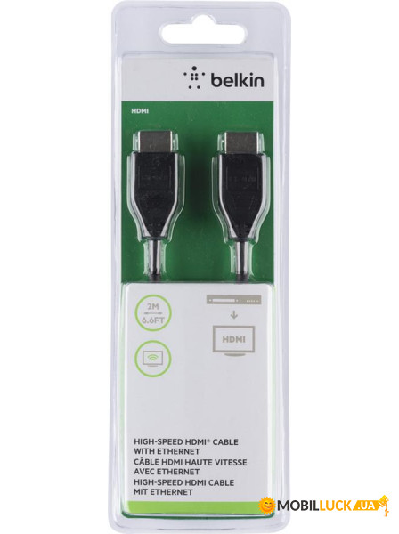  Belkin HDMI (AM/AM) High Speed Ethernet 2m Black (F3Y020BT2M)