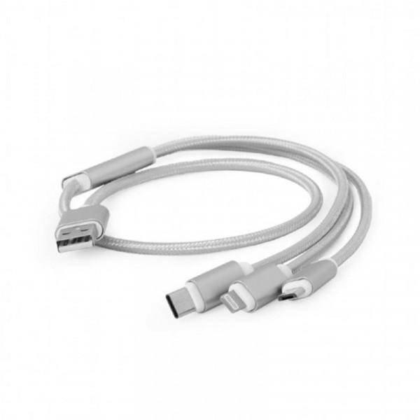  3  1 USB-Lightning-MicroUSB-Type-C Cablexpert 1m Silver (CC-USB2-AM31-1M-S)