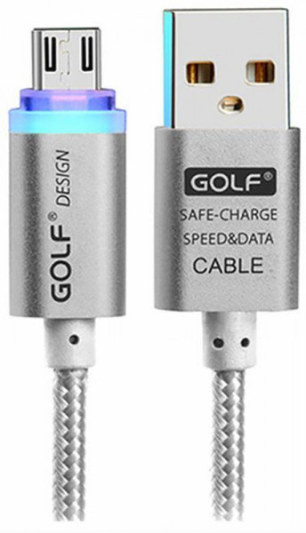  GOLF GC-12M Braided with LED Micro cable 1m Silver #I/S