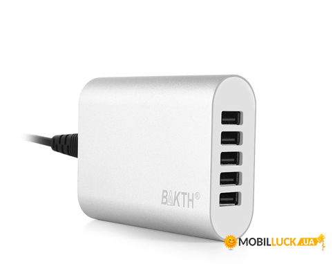    HQ-Tech BakTH-5UC-S Fast 5-Port USB Smart Charger, 5V/8A (40W), 2.4  , AC220V, Silver, 