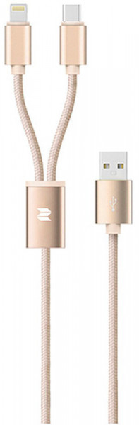  Rock 2 in 1 charging cable w/version D/USBA TO lightning+micro/ 1,2M Gold #I/S