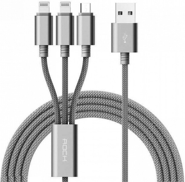  Rock 3 in 1 charging cable w/ version A/USBA TO lightning+lightning+micro/ 1,2M Tarnish #I/S