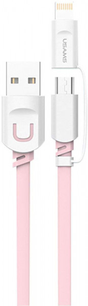  Usams US-SJ019 2 in 1 USB cables -- U-Trans Series 1m Pink #I/S