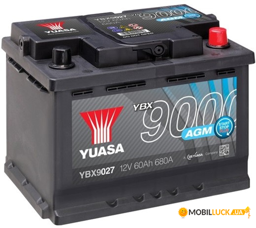   Yuasa 12V 60Ah AGM Start Stop Plus Battery (YBX9027)