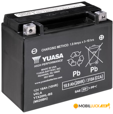   Yuasa 12V 18.9Ah High Performance MF VRLA Battery AGM YTX20HL-BS () (YTX20HL-BS)