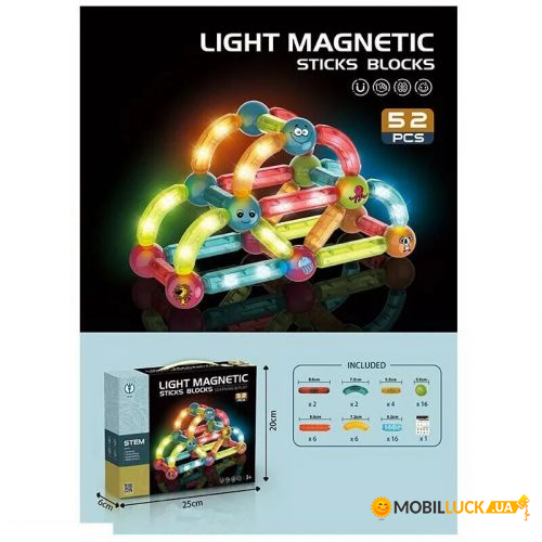    Light Magnetic Sticks blocks, 52   (8906)