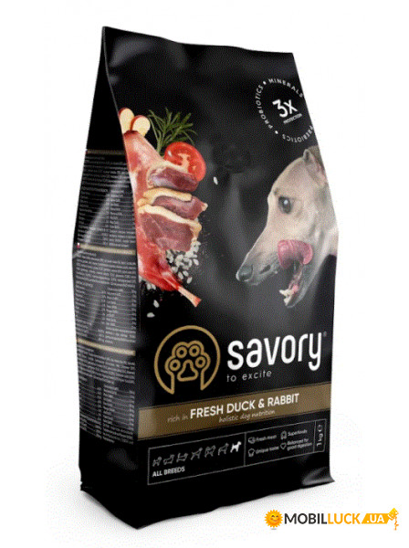     Savory Adult All Breeds rich in Fresh Duck  Rabbit 1 kg (30167)