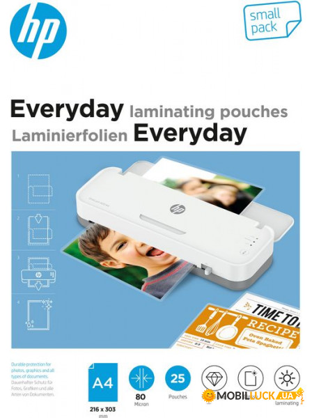    HP Everyday Laminating Pouches, A4, 80 Mic, 216 x 303, 25 pcs (9153)