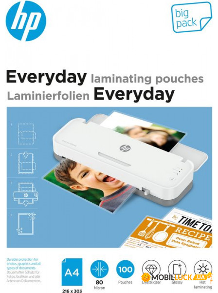    HP Everyday Laminating Pouches, A4, 80 Mic, 216 x 303, 100 pcs (9154)