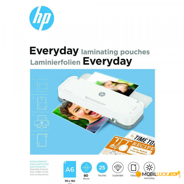    HP Everyday Laminating Pouches, A6, 80 Mic, 110 x 160, 25 pcs (9156)