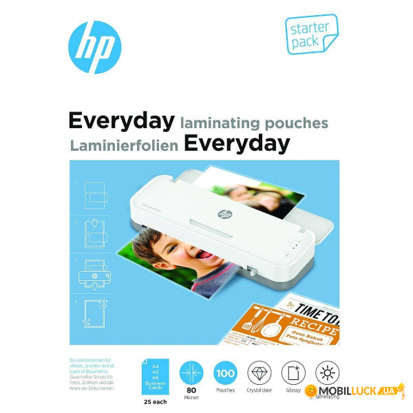    HP Everyday Laminating Pouches, Starter Set, 80 Mic, 60 x 95, 100 pcs (25 x A (9158)