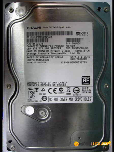   HDD SATA 500GB Hitachi 7200rpm 32MB (HDS721050DLE630) Refurbished