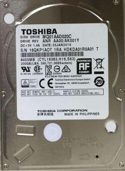   HDD 2.5 SATA 200GB Toshiba 8MB 4200rpm (MQ01AAD020C)