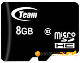   MicroSDHC 8GB Class 10 Team + SD-adapter (TUSDH8GCL1003)