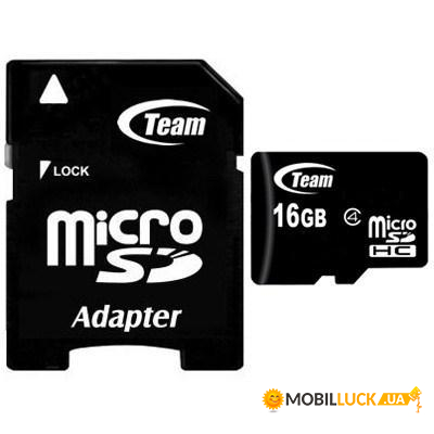   MicroSDHC 16GB Class 4 Team + SD-adapter (TUSDH16GCL403)