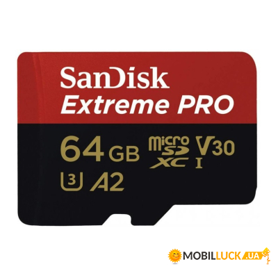   microSD 64GB SanDisk C10 UHS-I U3 R200/W90MB/s Extreme Pro V30 + SD (SDSQXCU-064G-GN6MA)