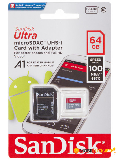   microSDXC 64Gb SanDisk Ultra A1 UHS-1 Adapter SD