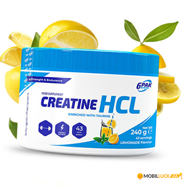 Creatine Hydrochloride and Taurine 6Pak Creatine HCL 240g Lemonade (31350003)