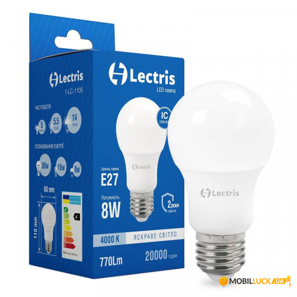  LED Lectris A60 1-LC-1105 8W 4000K E27