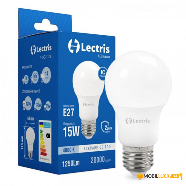  LED Lectris A60 1-LC-1108 15W 4000K E27