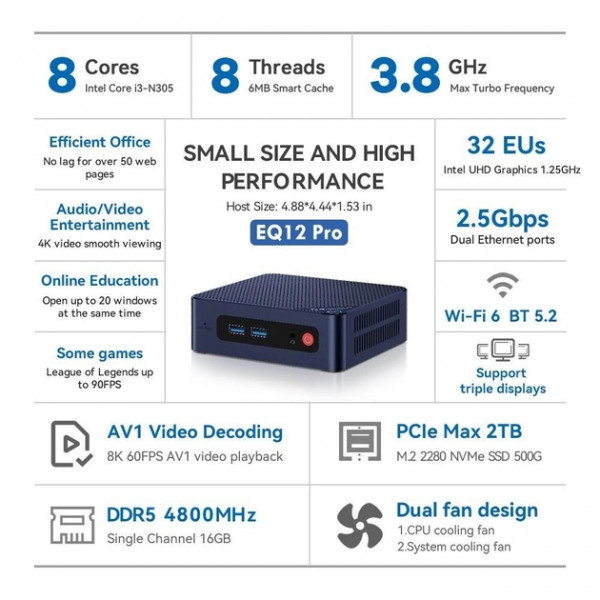   Beelink EQ 12 Pro  Core i3-N305 