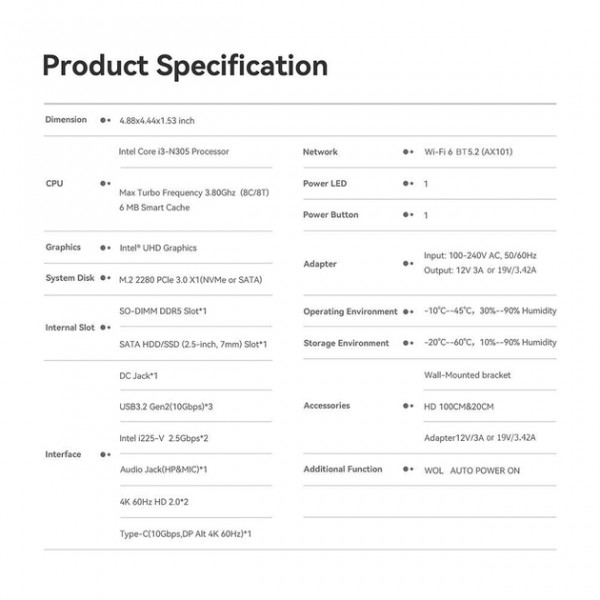   Beelink EQ 12 Pro  Core i3-N305 