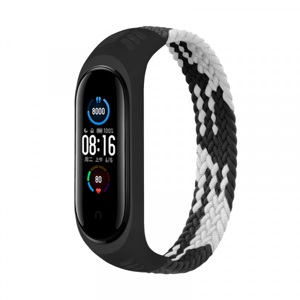  Elastic Nylon Style BeCover  Xiaomi Mi Smart Band 5 / Mi Smart Band 6 (Size S) Black-White (706136)