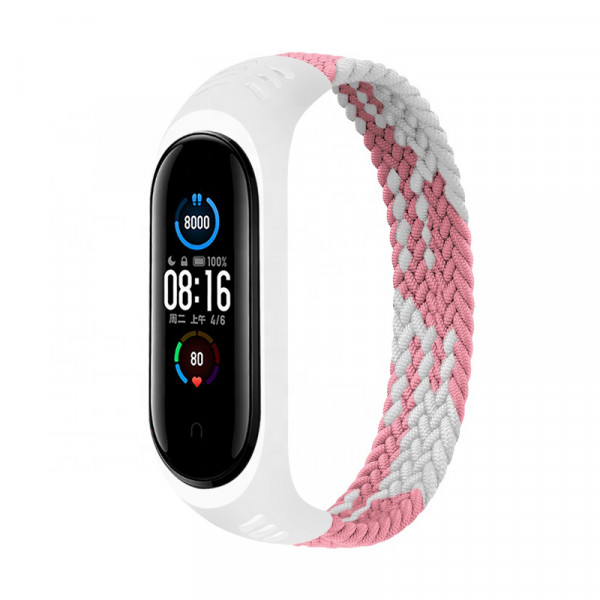  Elastic Nylon Style BeCover  Xiaomi Mi Smart Band 5 / Mi Smart Band 6 (Size S) Pink-White (706142)