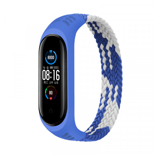  Elastic Nylon Style BeCover  Xiaomi Mi Smart Band 5 / Mi Smart Band 6 (Size M) Blue-White (706151)